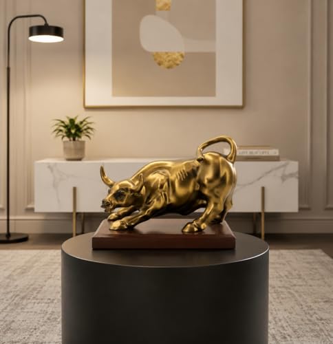 Golden Bull Statue Showpiece for Home Decor - Modern Charging Bul...
