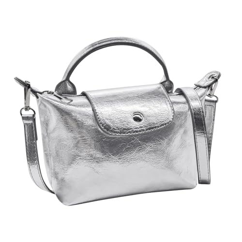 Bolso pequeño bandolera de cuero metálico para mujer