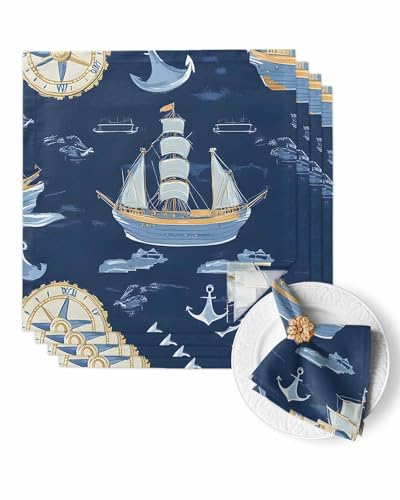 Servilletas de tela cuadradas azul oscuro y blanco, pack x4 miniatura 1