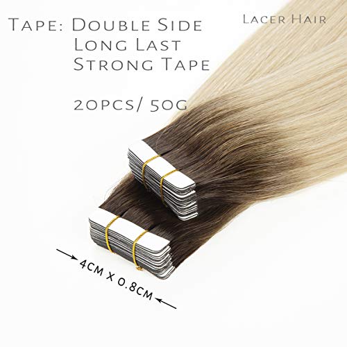 Lacer Hair Tape In Hair Extension Human Hair Balayage Platinum Blonde Hair With Darker Brown Roots Double Sided Pu Weft Seamless Straight Natural Human Hair Tape In Extensions 50G 20Pcs 14 Inch #TOP2