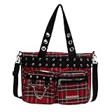 Goth Punk Messenger Bag, Emo Gothic Shoulder Bag, Steampunk Crossbody Bag for Travel Pouch Hiking Sport Chain Bags Women Men (Red)