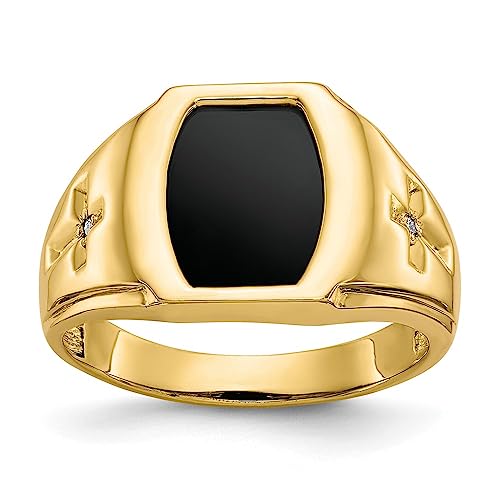 Saris and Things 10K Yellow Gold Onyx & .01ct Diamond