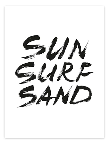 Posterlounge Sun Surf Sand Poster de Typobox 13 x 18 cm Noir et blanc Tableaux Décoration murale