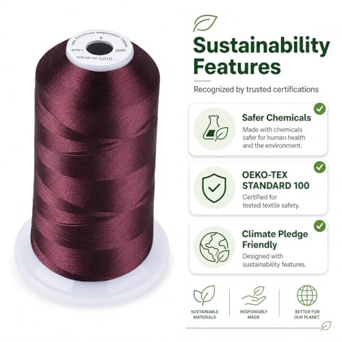 Image of Simthread Embroidery Machine Thread 5000M 40WT Polyester, Merlot S016 | 5000M 40WT polyester thread feeds smoothly for home or commercial embroidery projects.