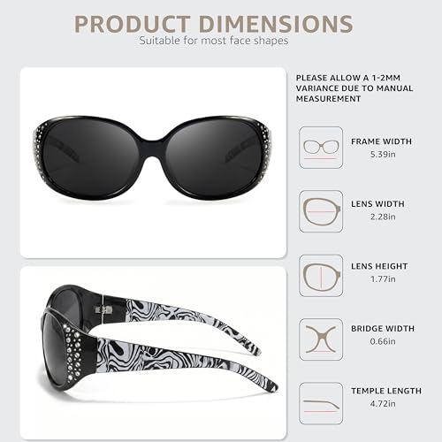 Image of LVIOE Polarized Sunglasses for Women Rhinestone Design Wrap Around Shades | UV400 Protection Fashion Sun Glasses Stylish Elegant Frame, Bonus Cleaning Cloth & Soft Pouch Plus Essential Accessories