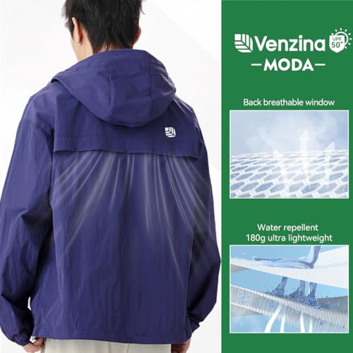 Image of Venzina Men's UPF 50+ Sun Protection Jacket, 4-Way Stretch Quick-Dry Windbreaker with Breathable Mesh & Elastic Cuffs, Sunscreen Jacket for Men - Hiking, Travel
