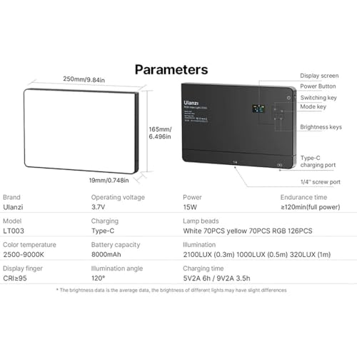 Ulanzi LT003 RGB LED panel de luz de video de 10 pulgadas para iluminacion de estudio 7