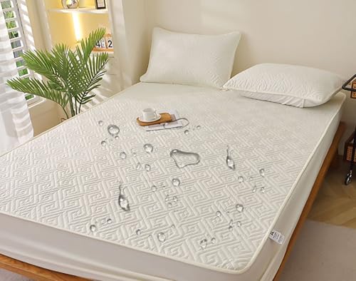 Drap housse imperméable beige 150x200cm avec taies d'oreillers Beydodo - 4