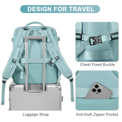 Image of Large Travel Backpack Carry on Flight Approved Mochila De Viaje Carry on Backpack for Airplanes Spirit Airlines Personal Item Bag 18x14x8 Inches Travel Bag Traveling Backpack for Women Men Light Blue