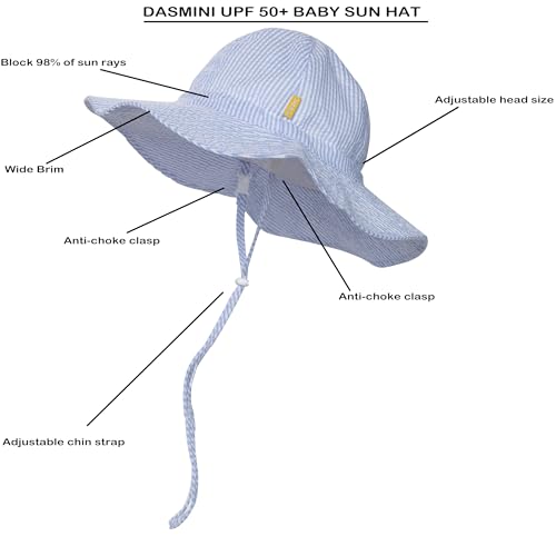 Image of Baby & Toddler Wide Brim Sun Hats UPF 50+ Sun Protection Bucket Cap Cute Adjustable Hat in Seersucker