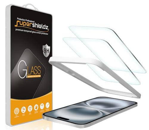 Supershieldz (2 Pack) Designed for iPhone 16 Plus/iPhone 15 Plus (6.7 inch) Tempered Glass Screen Protector with (Easy Installation Tray) Anti Scratch, Bubble Free