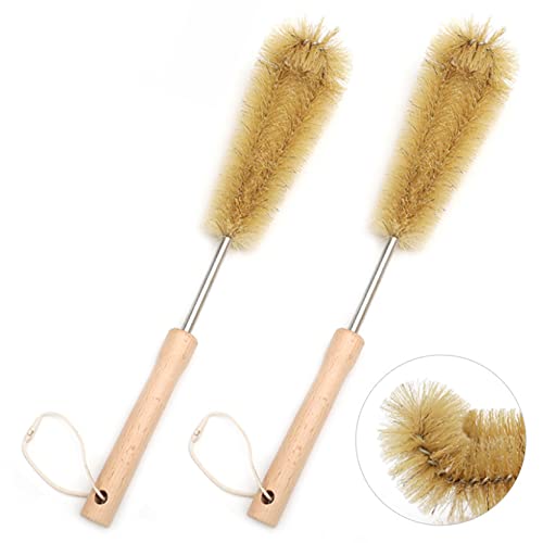 UPTALY 2 pcs Natural Pig Bristle Bottle Brush (15 inch), with Beech Wood Handle, Washing Brush with Bendable Head, with Long Handle, for Tall Bottle, Gallon Water Jug, Pot, Big Vessels, Floor Vase