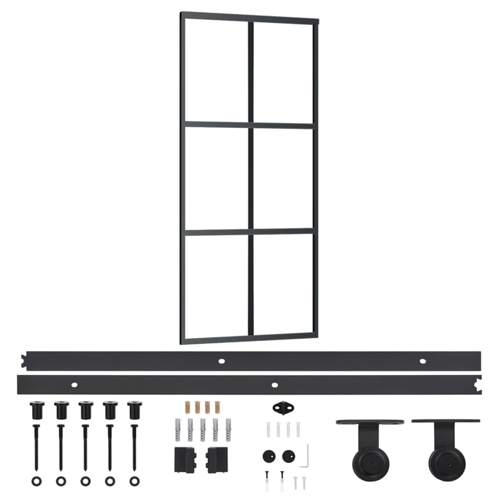 vidaXL Puerta Corredera con Herrajes Entrada Corrediza Deslizante Hogar Cuarto de Baño Salón Sala de Estar Habitación ESG Vidrio y Aluminio 90x205 cm