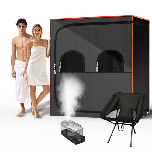 Lamorland Luxury Portable Steam Sauna Tent for Home - 1500W Fast Heating Sauna Box with 3L Steamer Pot Thermal Insulation Sweat Tent for Muscle Recovery - 2 Person
