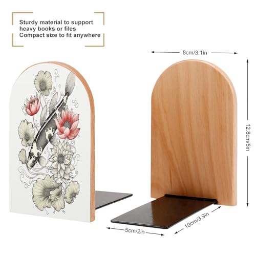 Sujetalibros de madera carpas japonesas soporte resistente para estanterías 3