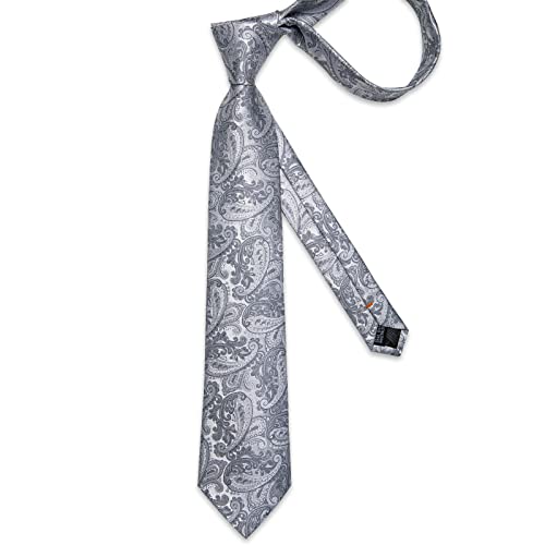 Image of DiBanGu Mens Paisley Tie Sets Silk Jacquard Woven Floral Necktie and Pocket Square Cufflinks Wedding Business Party