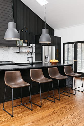 Signature Design By Ashley Centiar 24" Counter Height Modern Bucket Barstool Set Of 2,Faux Leather, Brown #TOP4