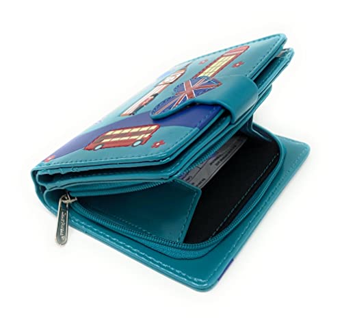 Shag Wear Streets of London England Small Wallet for Women and Teen Girls egan Faux Leather 4.5" Teal3