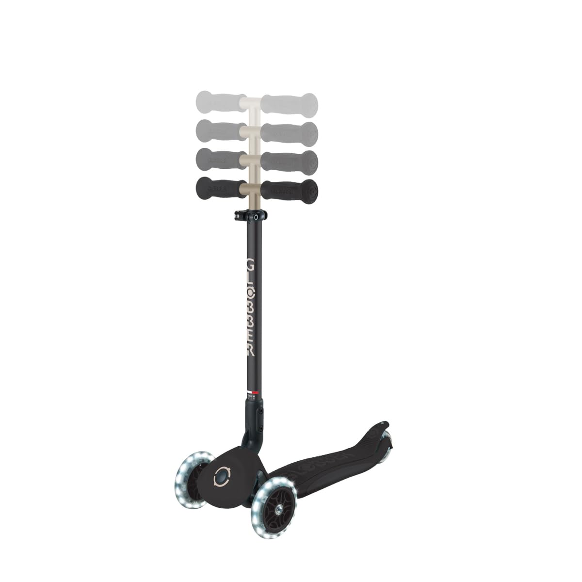 GLOBBER GO-UP Deluxe Lights 360 – 3 in 1 Aufsitzrad, Laufrad, Scooter, 120/80mm, 3-rädrig, verstellbar, LED-Rollen
