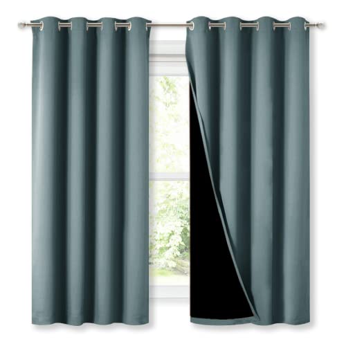 Image of NICETOWN Extra Long Truly Blackout Drapes for Hall and Villa, 46-inch Width Each Panel, 45-inch Length, Greyish Blue, 2 Pieces, 100% Blackout Window Curtains with Black Lined for Night Shift Worker