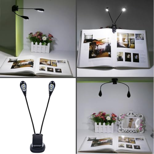 Image of Joyzan Music Stand Light, Clip on LED Book Lights Dual Arm Reading Lamp | Rechargeable Eye Cared 360Flexible Gooseneck Clamp Light Battery Operated for Bed Bookworms Piano Player Travel Orchestra
