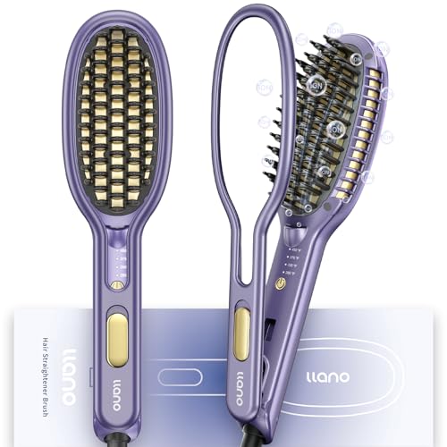 Llano Cepillo Alisador de Pelo 2 in 1 Planchas del Pelo Profesional con Iones Negativos, Calentamiento Rápido, Revestimiento Cerámico,140 ℃ -230 ℃, Voltaje Dual 110 V-240 V (Violeta Brillante)
