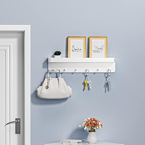 Key Hooks Self Adhesive, Key Hangers for Wall, Modern Keys Holder Black Self-Adhesive Key Hangers for Wall without Drilling, 6 Hooks Key Holder Wall Mounted for Living Room, Kitchen, Office (White)