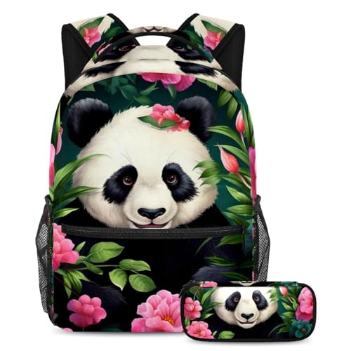 Sac à dos panda mignon avec sa trousse assortie pour les élèves du primaire au lycée