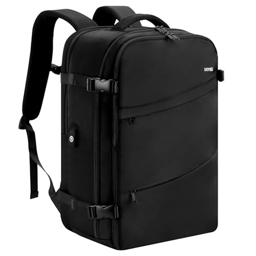 HOMIEE Mochila Viaje 40L Mochila Portátil 17,3 Pulgadas Maleta de Cabina Mochila Impermeable Equipaje de Mano Hombre Mujer Grande Mochila para Viaje Diario Trabajo Escolare - Negro