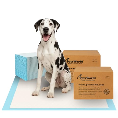 Image of PETSWORLD Giant Dog Potty Pads, Odor-Eliminating, 36 inch x 36 inch, Ultra Absorbent 5-Layer Leak-Proof Training Pads for Dogs & Cats (36x36, 200 Count)
