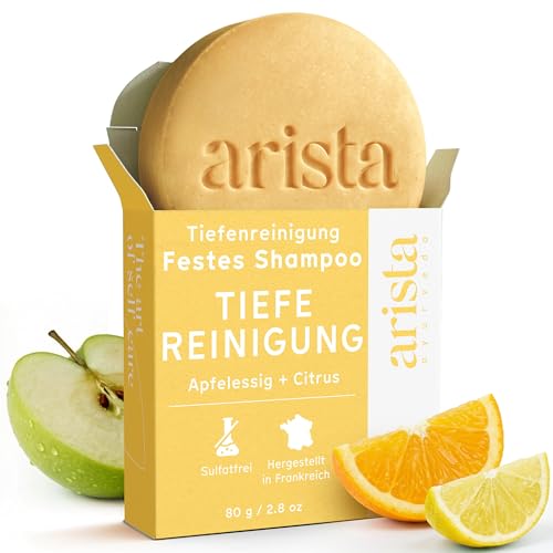 Arista Tiefenreinigungsshampoo mit Apfelessig Festes Shampoo gegen fettige Haare Entfernt Rückstände von Pflegeprodukten und hartem Wasser Stellt Glanz Wieder Her Vegan und Sulfatfrei (80 g)