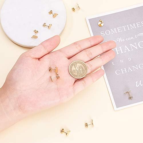 PandaHall 10pcs Flat Round Golden 304 Stainless Steel Stud Earring Findings Components for DIY Jewellery Making