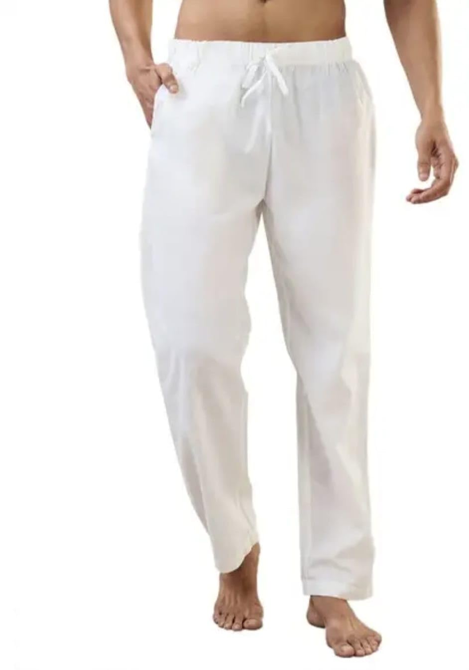 Men's White Cotton Pyjama Pants, Elastic Waistband with Drawstring, Straight Fit, Casual Wear (Large) - Review, Price and Buying Guide