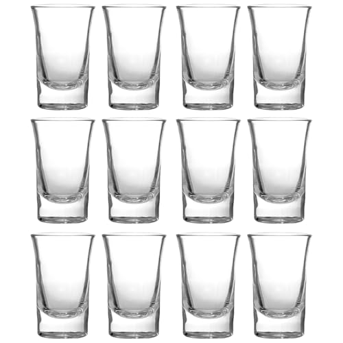 Acan Tradineur - Pack de 12 Vasos para chupitos modelo Irlandes - Capacidad de 3,4 cl (1,14 oz) - Fabricado en Vidrio - Apto para lavavajillas y microondas - Ø 4,5 x 7 cm