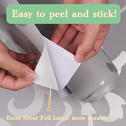 Kmiles Peel And Stick Wallpaper, Length 20.8" Width 393" Per Roll, Non-Woven 3D Modern Print Embossed Stripe Fashion Wallpapers For Livingroom, Bedroom And Bathroom, Silver Grey #TOP1