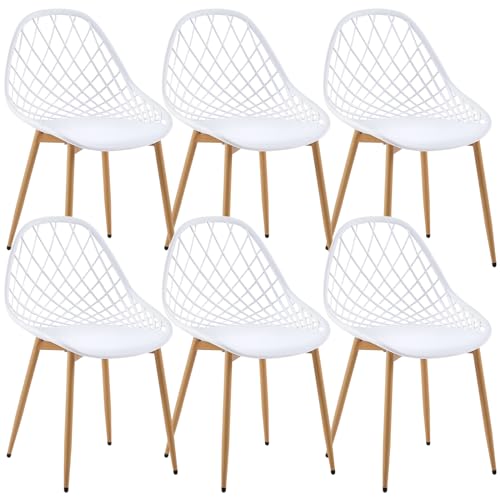buybyroom chaises Salle Manger Lot de 6 Chaise scandinave avec Pieds en métal Chaise Salon Cuisine Confortable Chaise Salle a Manger, Blanc