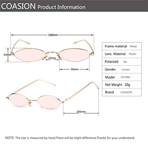 Image of COASION Vintage Small Oval Aesthetic Sunglasses Retro for Women Men Hippie Cool Metal Frame Sun Glasses