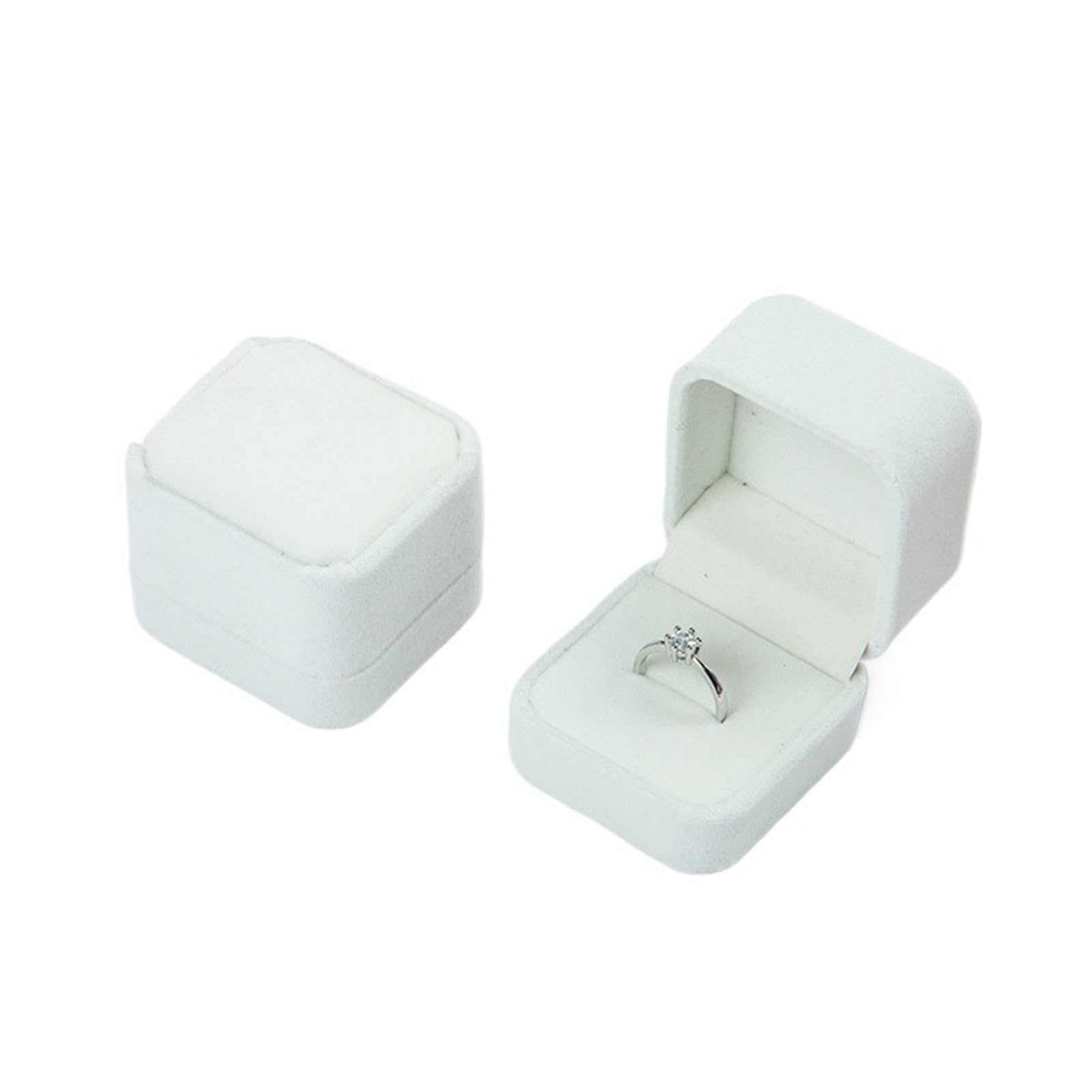 JFNKLFG 1PC 5cm Squre Velvet Case Ring Box Wedding Propose Jewelry Display Accessories Valentine's Day Gifts for Proposal, Wedding(Beige)