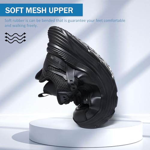 Qiucdzi Non Slip Work Shoes for Men Food Service Oil Resistant Sneakers Lightweight Chef Comfortable Walking Shoes for Restaurant Breathable Work & Safety Footwear Black