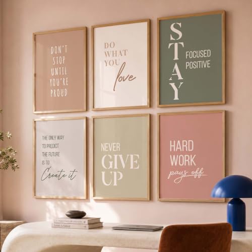 Image of kotart Motivational Quotes Wall Paintings With Rectangular Frame - Framed Painting For Living Room, Bedroom, Office Decor - Set Of 6 (10X13 Inches, A), Brown