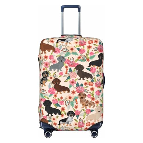 Dog Flower Print Suitcase Cover Luggage Protector Washable Elastic Fashionable Travel Gear Cover