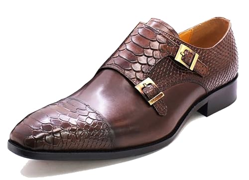 Santimon Mens Loafers Casual Dress Business Double Buckle Loafers Genuine Leather Tuxedo Formal Fashion Prom Shoes for Men