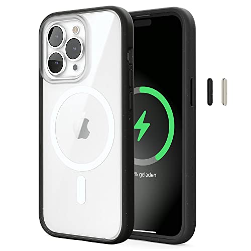 Woodcessories - iPhone 14 Pro Max Clear Case mit MagSafe | Transparente Handyhülle mit Kameraschutz | Anti Yellowing, Anti Kratzschutz, Dünn, Schwarz Klar | DIY Knöpfe