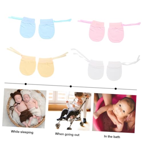 4pairs Gloves of Soft Cotton Mittens for Scratch Resistant Gloves Easy Tieback Design2