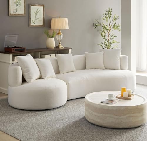 Image of Curved Sofa for Living Room - Modern Boucle Modular Sectional Set, 4 Seat Upholstered Couch for Bedroom, Home Office (Beige, 4 Seater)