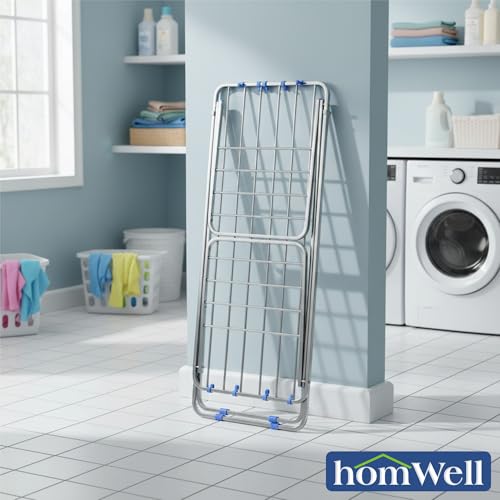 Image of homWell Heavy Duty Stainless Steel Foldable Clothes Drying Stand with 41 Feet Drying Length & 8 Hooks Cloth Drying Stand Foldable Clothes Stand for Drying Cloth Dryer Stand