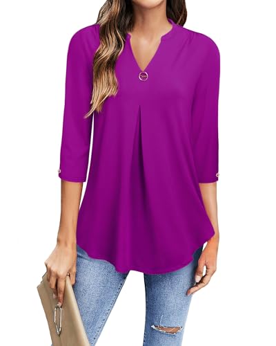 Gaharu Damen Tops und Blusen: Bürobekleidung - Blusen für Frauen Casual - Business Shirts für Frauen Plus Size Professionelle Formalkleidung 3/4 Länge Ärmel Damen Tops XXL