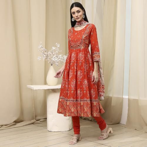 Image of BIBA Women Cotton Anarkali Printed Suit Set