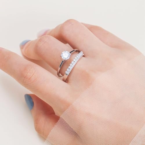 1.2ct White Gold Bridal Ring Sets Round Cut CZ Engagement Rings promise rings for her wedding bands for Women Size 5-103