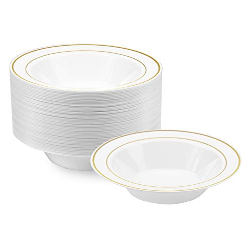 NYHI Plastic Disposable Soup Bowls (14 ounces) | Single Use Recyclable Dinnerware for Household, Restaurant, Weddings & Parties | BPA-free, Durable, Heat-Resistant Soup Plate & Salad Bowl | 50 Pack